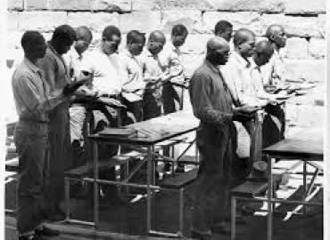 In this photo taken by a prison officer, Muslim men at Folsom Prison in California pray under surveillance on August 26, 1962, just two months before SaMarion v. McGinnis began in Buffalo, New York.