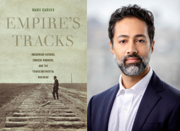 “Empire’s Tracks book cover and a photo of the author, Manu Karuka” Credit: Manu Karuka