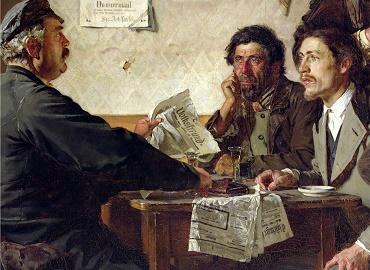 Three men sitting at a table with newspaper. Image is from the book cover for German Social Democracy through British Eyes by James Retallack